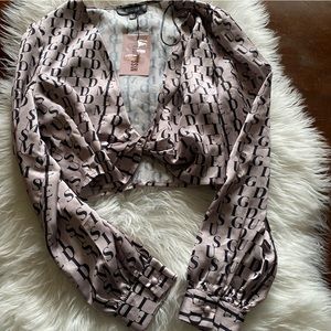 NWT Size 6 Missguided Taupe Chiffon Crop Top